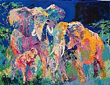 Family Paintings - Elephant Family by Leroy Neiman
